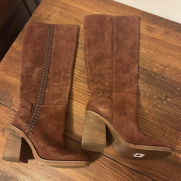 UGG Maeva Knee High Pull-On Whipstitching Leather Boot Mahogany Suede - Picture 2 of 8